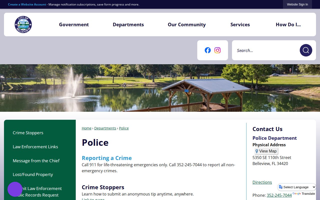 Belleview Police Department arrest-record request page in Marion County
